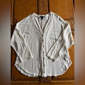 Forever 21 Cream Textured Button-Down Shirt